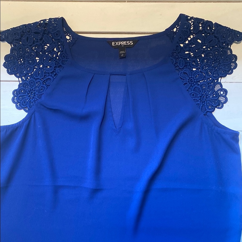 Express Women's Small Blue Lace Sleeve Top